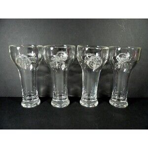 Set of 4 Miller Beer Tall Chill Beer Glasses with Thunderbird Clear 12 Ounces